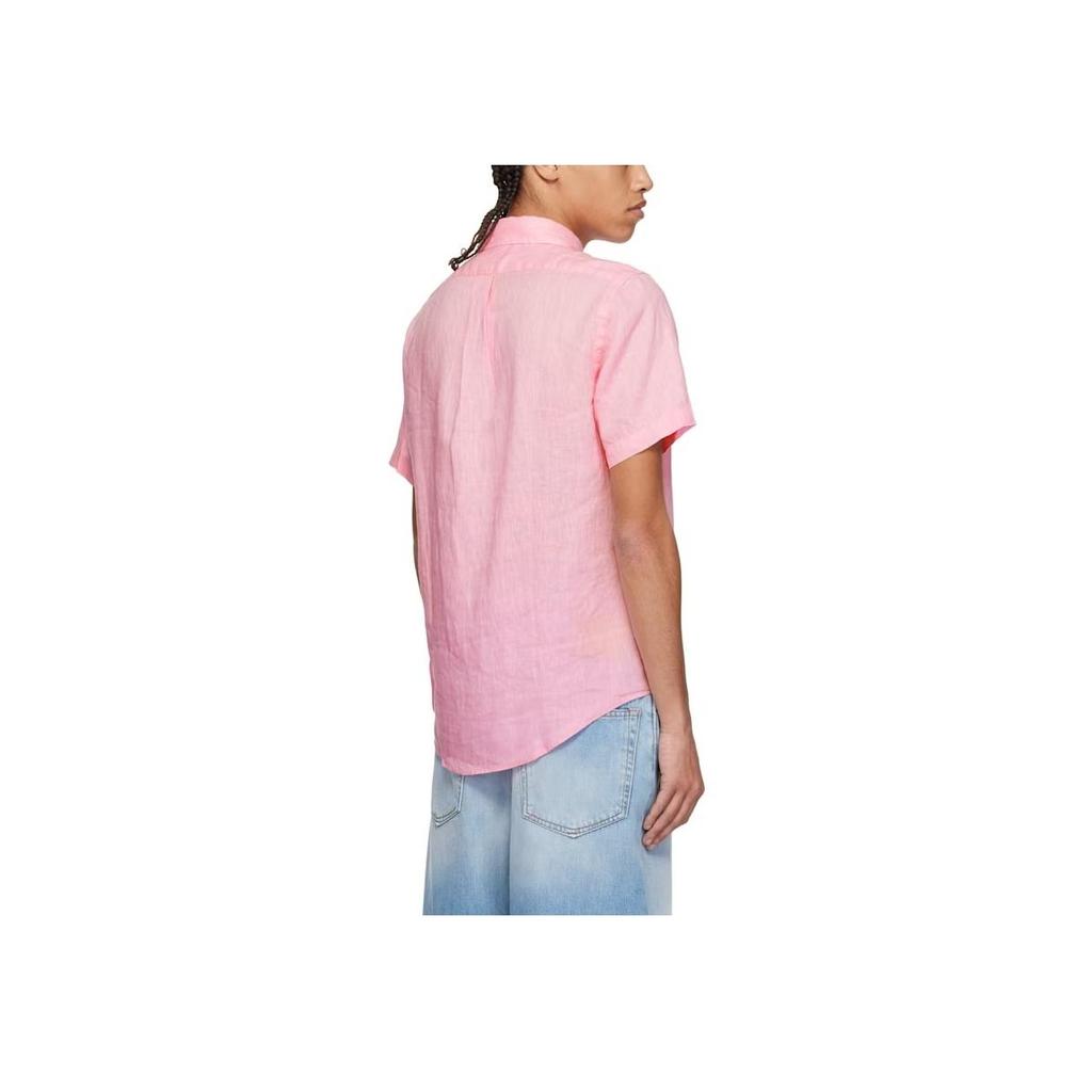 Polo Ralph Lauren Solid Color Logo Embroidered Button Short Sleeve Shirt Men shirts Pink 710966293-006