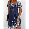 2026 Damen Sommer Neues Mode Print Rundhals Schulterfrei Kurzarm Kleid