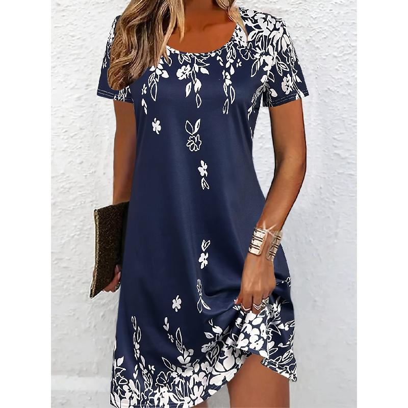 2026 Damen Sommer Neues Mode Print Rundhals Schulterfrei Kurzarm Kleid