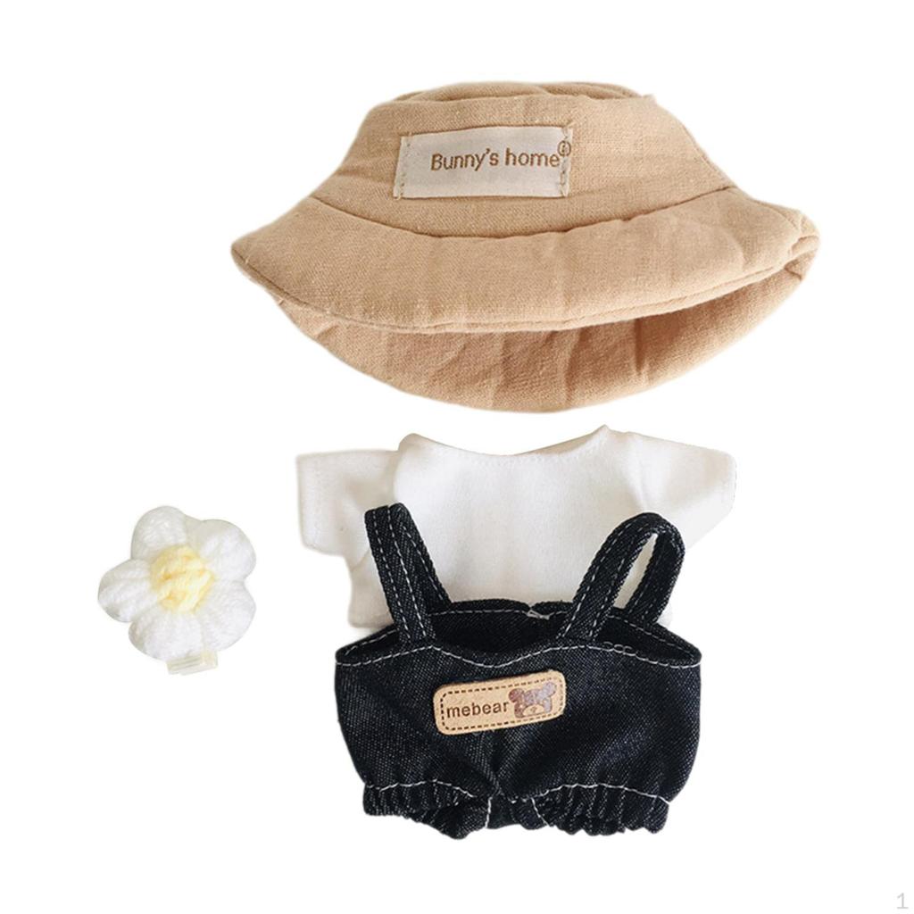 Plush Doll Clothes Dress Up T Shirt Pants with Hat and Flowers Suit White Tee