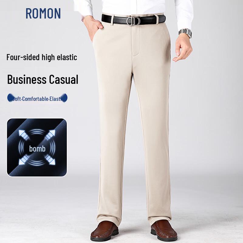 ROMON Men s Stretch Wrinkle-Resistant Business Casual Straight-Leg Pants 33