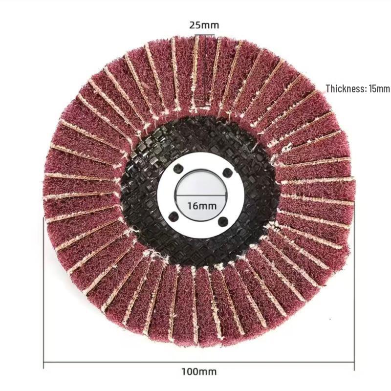 Ruiyan 4" Vertical Angle Flap Wheel: Abrasive Polishing & Wire Drawing Tool with Scouring Pad.