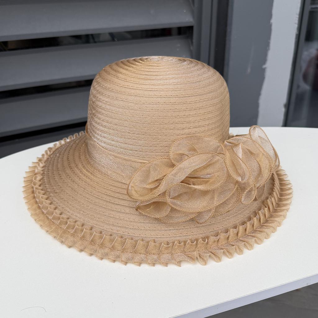 Korean UV Resistant Women's Sun Hat Organza Floral Design Fashionable Large Beach Sun Hat for Summer Outings Cool Hat