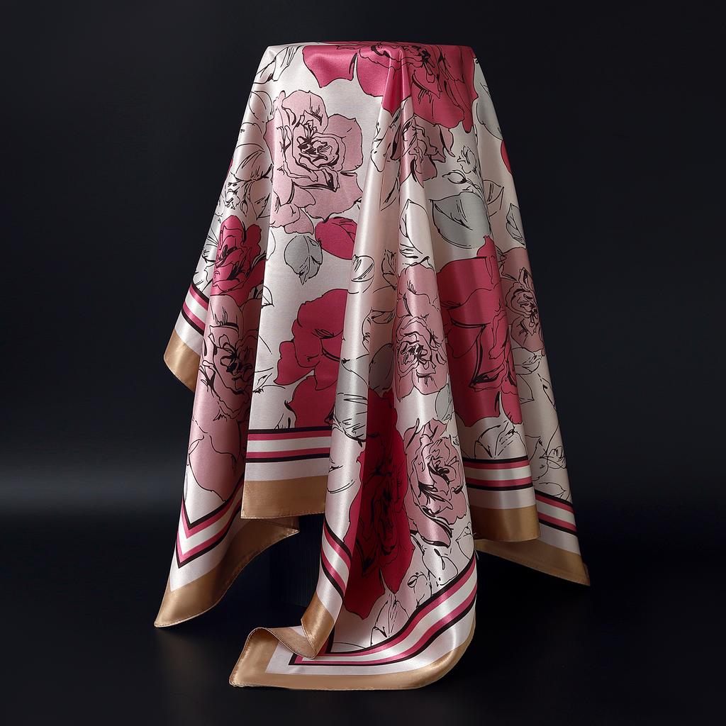 Fashion Square Silk Scarf Women Headband 90*90cm Print Neck Scarfs Office Hair Band Hand Kerchief Female Bandana Headwear
