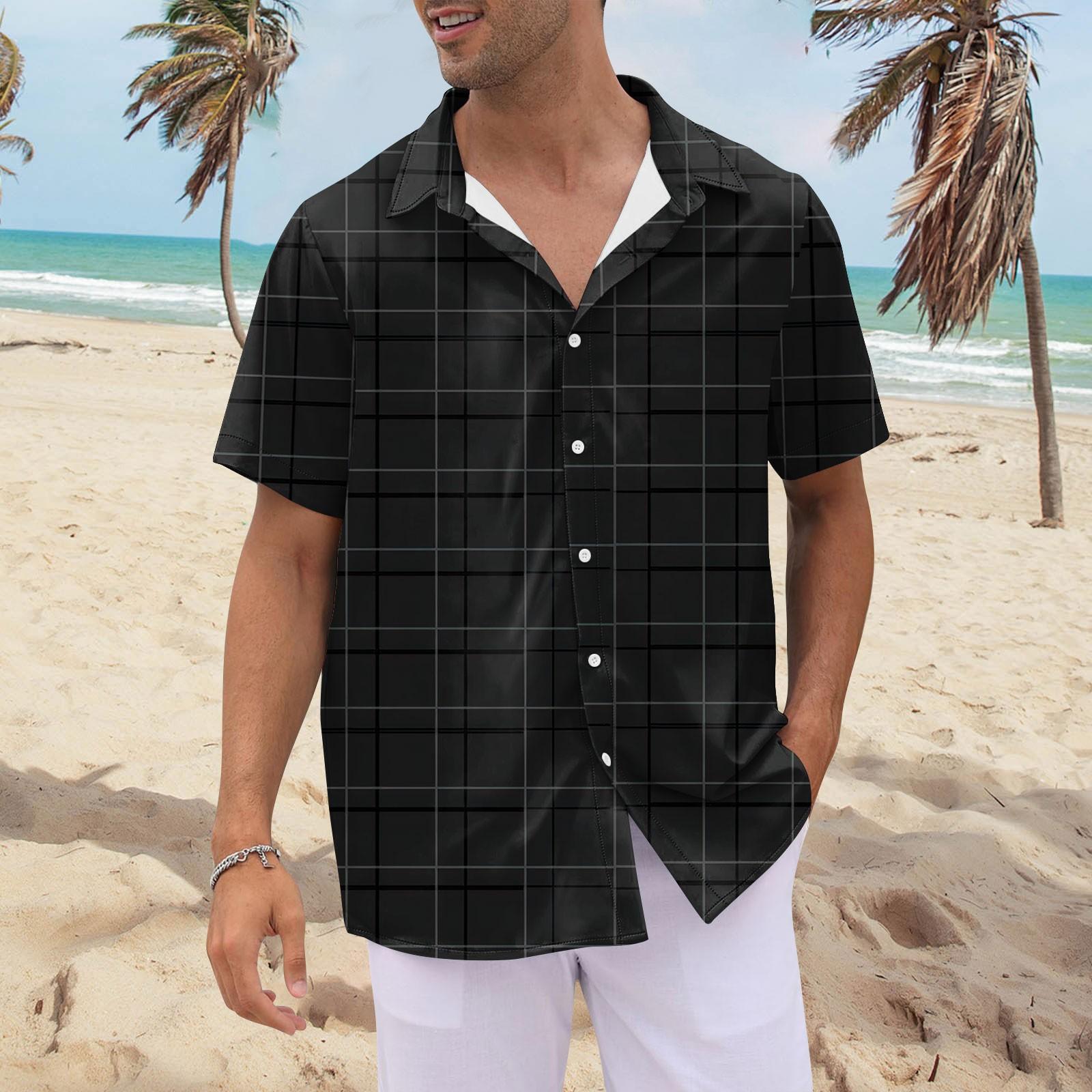 

Рубашка для мужчин, мужские винтажные рубашки для боулинга на пуговицах, летняя пляжная рубашка с коротким рукавом L чёрный