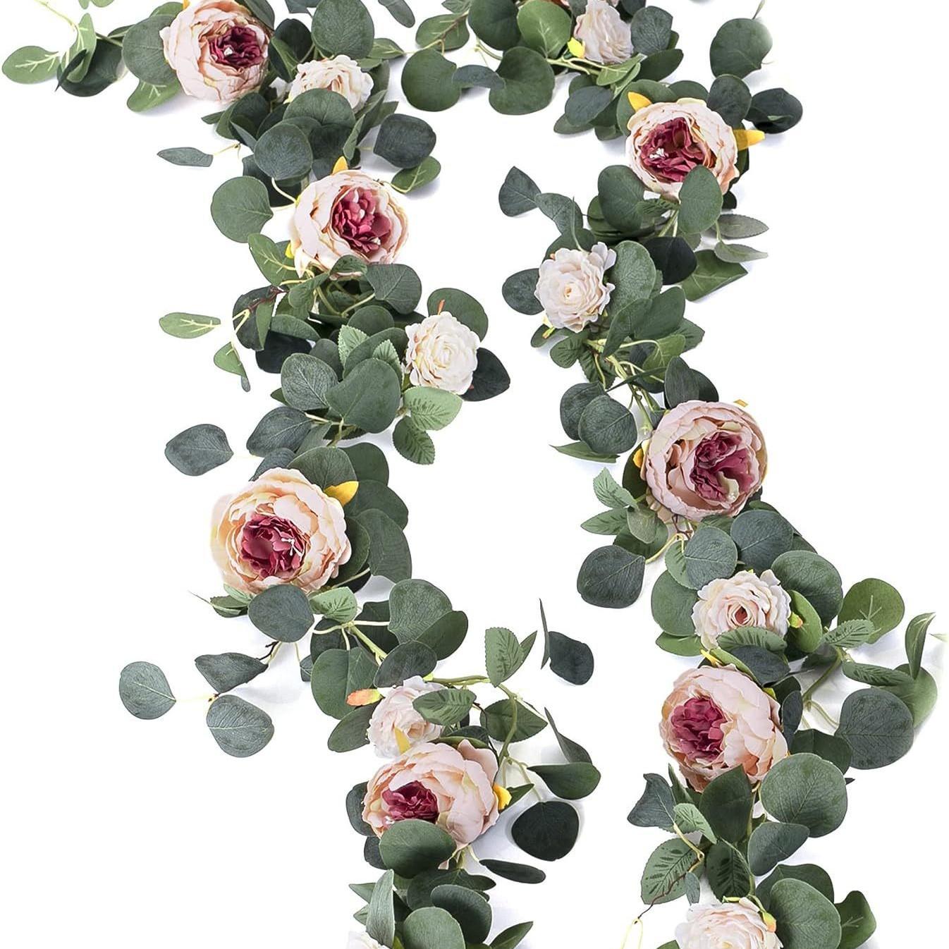 

Пион Цветок Лоза Имитация Искусственный Цветок Ротанг Эвкалипт Лист Ротанг Свадебное Украшение Искусственный Цветок