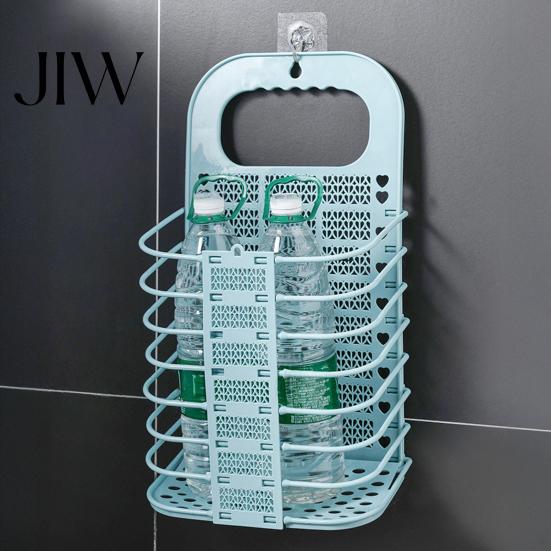 Plastic Laundry Storage Container Foldable Basket, Breathable Hollow Design, Wall Mounted Narrow Space Organizer Saving Organizer, for