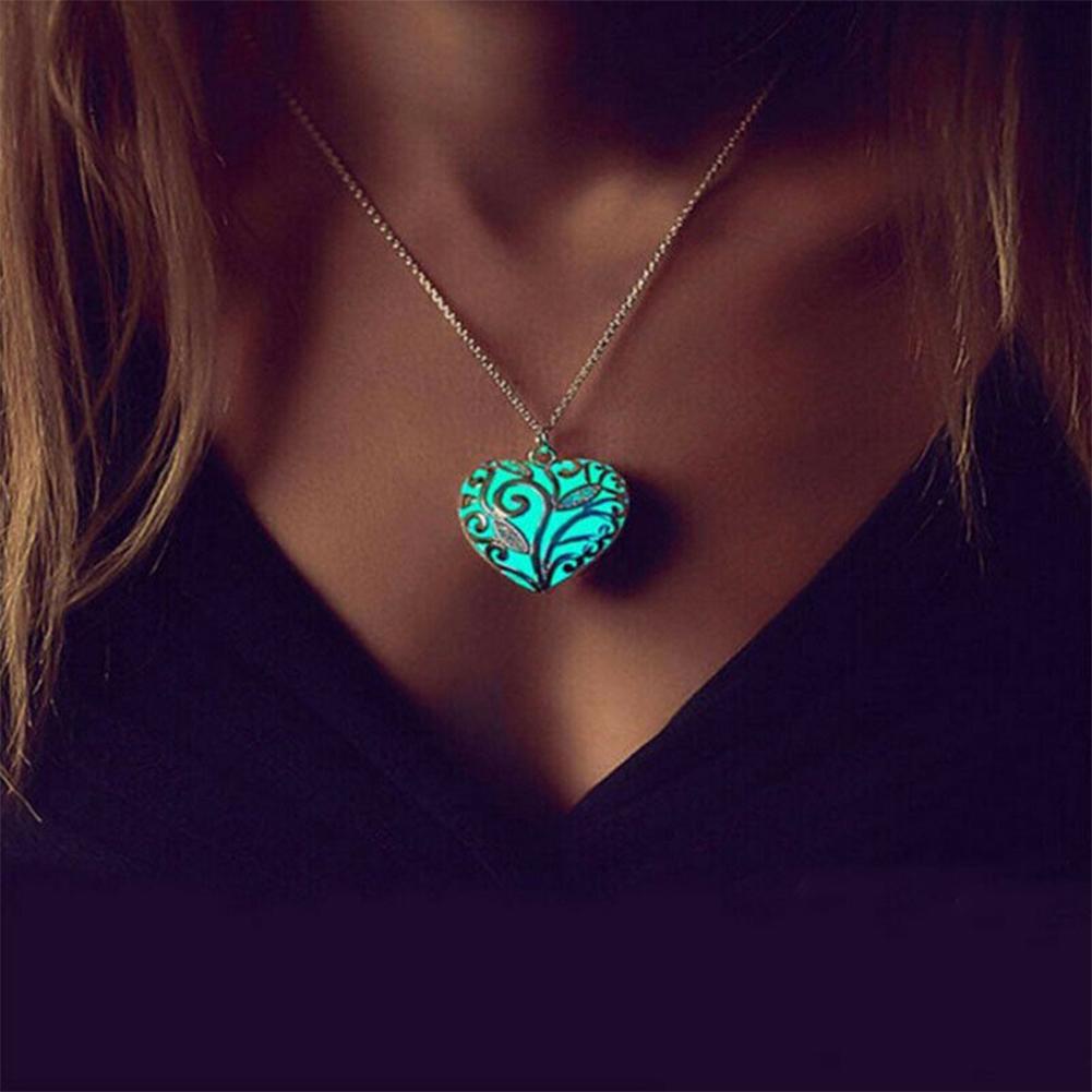 Night glow heart pendant love heart openwork luminous necklace sweater chain
