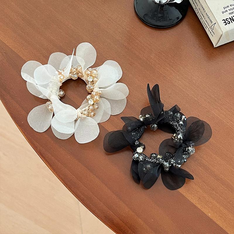 3PCS Crystal Petal Hair Ring Korean Bead String Head Rope Women Versatile Hair Tie with High Elasticity and Ponytail Accessories