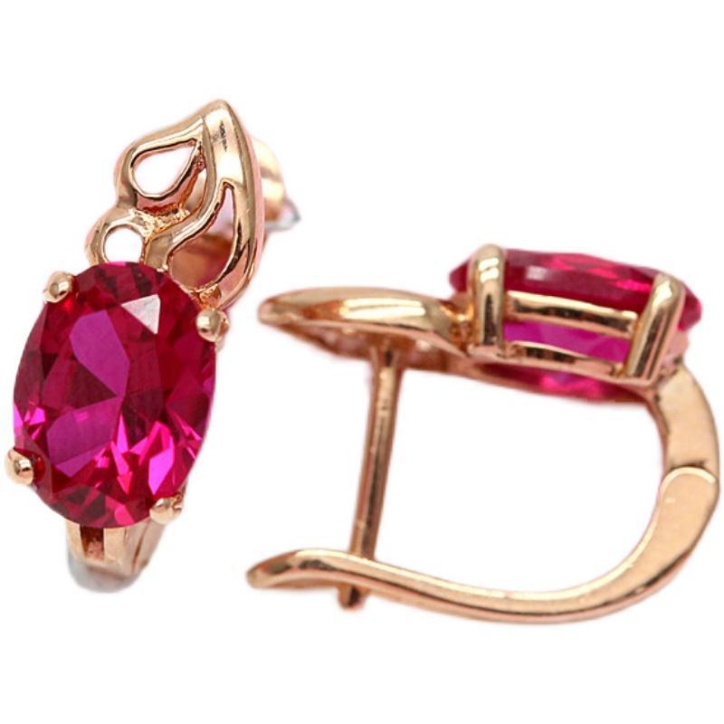 Purple Gold Inlaid With Small Flower Red Stone Light Luxury Noble Temperament Color Gold Plated Rose Gold Earrings