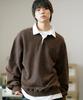 Jemeot Dustin Heavy Salt-Washed Collared Sweatshirt Brown Somt2577
