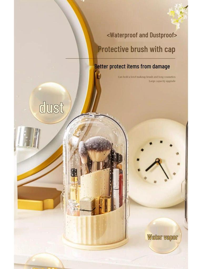 Rotating Transparent Makeup Brush & Lipstick Organizer with Dustproof Design