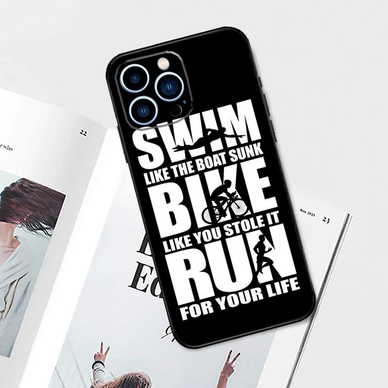 Swim Bike Run Triathlon Case For iPhone 17 Pro Max 14 11 15 16 Pro Max 13 12 mini 16 Plus 16e 17 Air Phone Cover