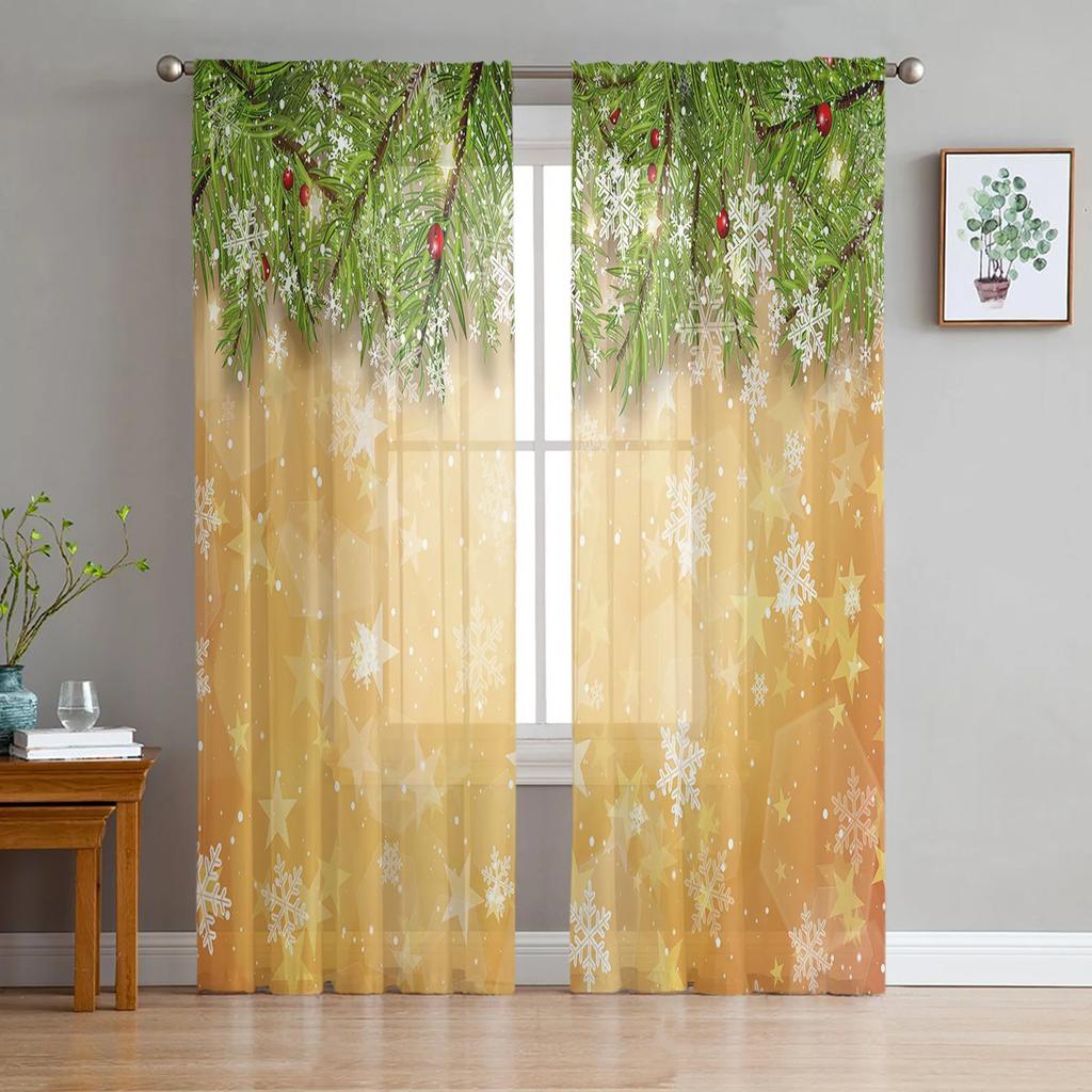Christmas Snowflake Background Tulle Window Curtains Living Room Organza Sheer Voile Curtain Bedroom Kitchen Home Decor Drape