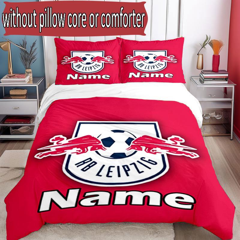 3-teiliges Bettbezug-Set (1 * Bettbezug + 2 * Kissenbezug, ohne Kern), Benutzerdefiniertes Namens-RB Leipzig-Muster Bettwäscheset, Heimschlafzimmer Dekor Geschenk
