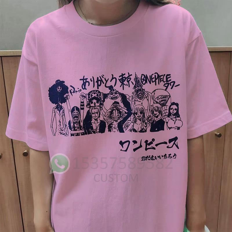 One Piece Luffy Zoro Sanji Nami Crew Printed Pattern Summer New Short Sleeve Pure Cotton Couple T-Shirt Anime Loose Size