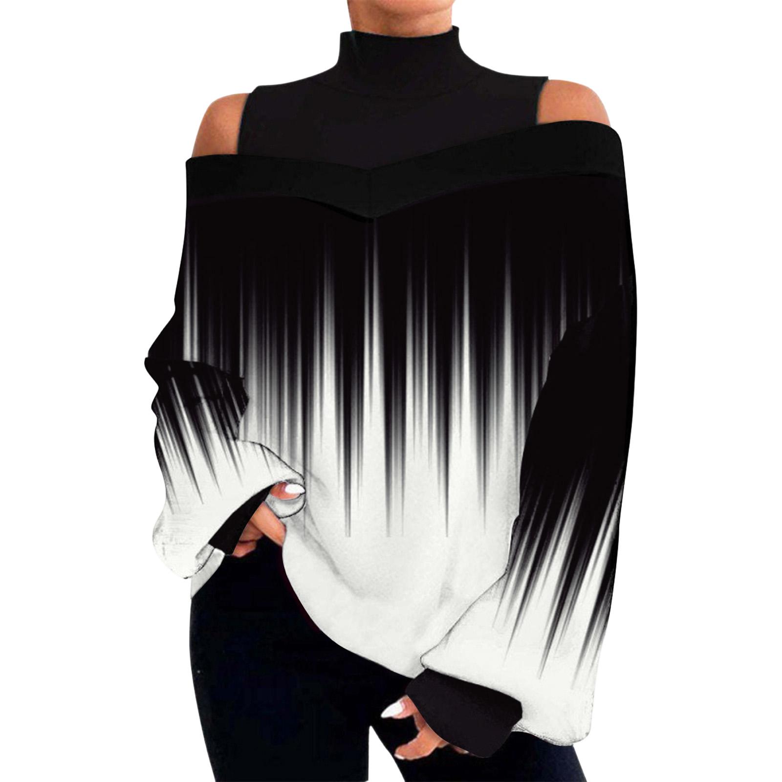 Spring Women s Shoulder Drop Design Sense Women s Printed Top L чёрный