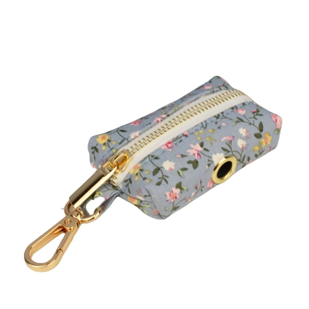 Personalized Floral Dog Collar Leash Harness Set with Bow & Poop Bag Holder - Quick Release Adjustable Pet Accessories for