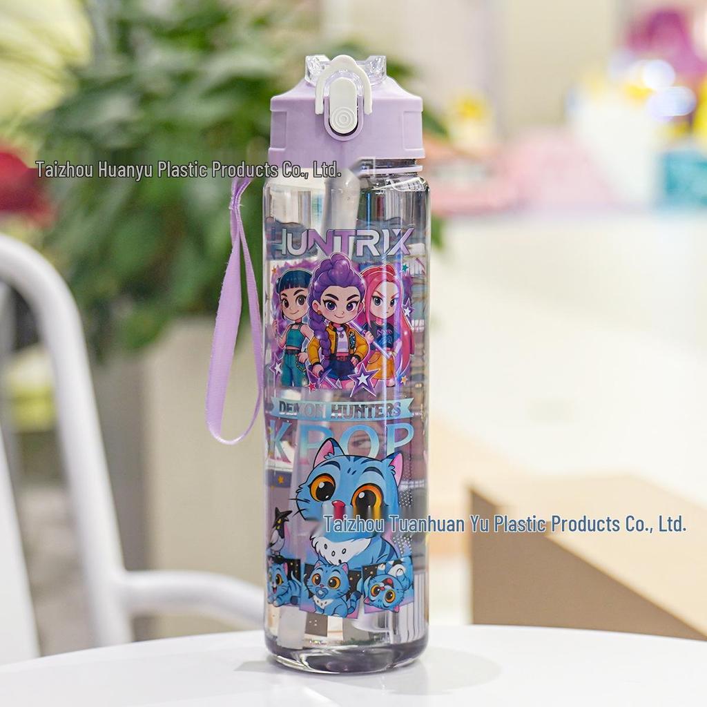 K-POP Demon Hunter Girl Cute Straw Water Bottle, Medium Size, Pop-up Sports Cup with Handle for Students.