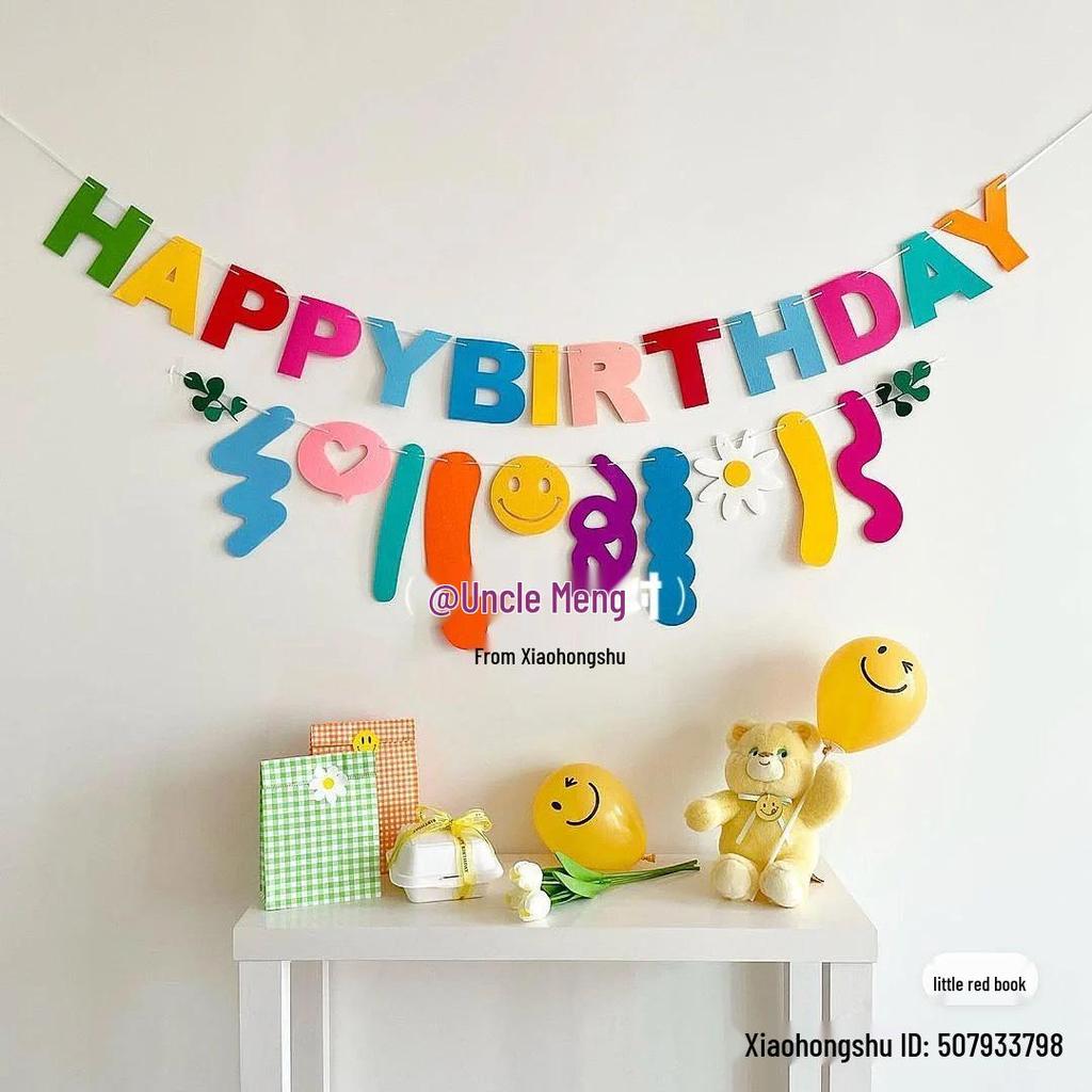 Ins-Stil Filz Happy Pull-Flagge Babyparty-Dekorationen für Jungen und Mädchen - Foto-Requisiten & Girlande Szenen-Layout