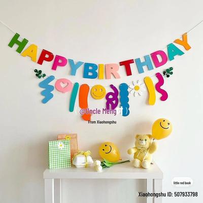 Ins-Stil Filz Happy Pull-Flagge Babyparty-Dekorationen für Jungen und Mädchen - Foto-Requisiten & Girlande Szenen-Layout