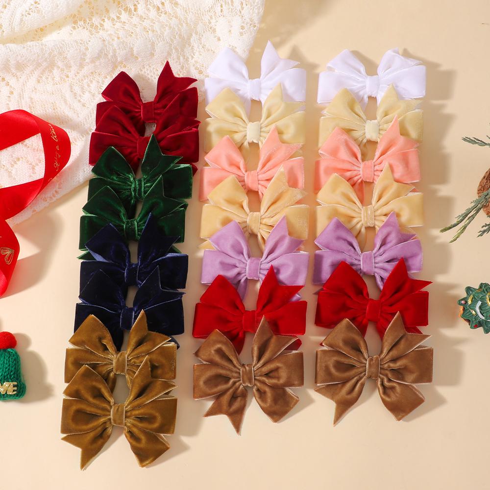 For Baby Girls Vintage Christmas Red Green Bowknot Barrette Hair AccessoriesHandmade Velvet Bow Hair Clips