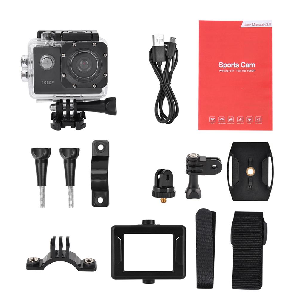 1080P HD 2inch LCD Screen Sports 30m Waterproof Action Camera Set with Battery LCD Screen Camera Action Camera Waterproof Camera