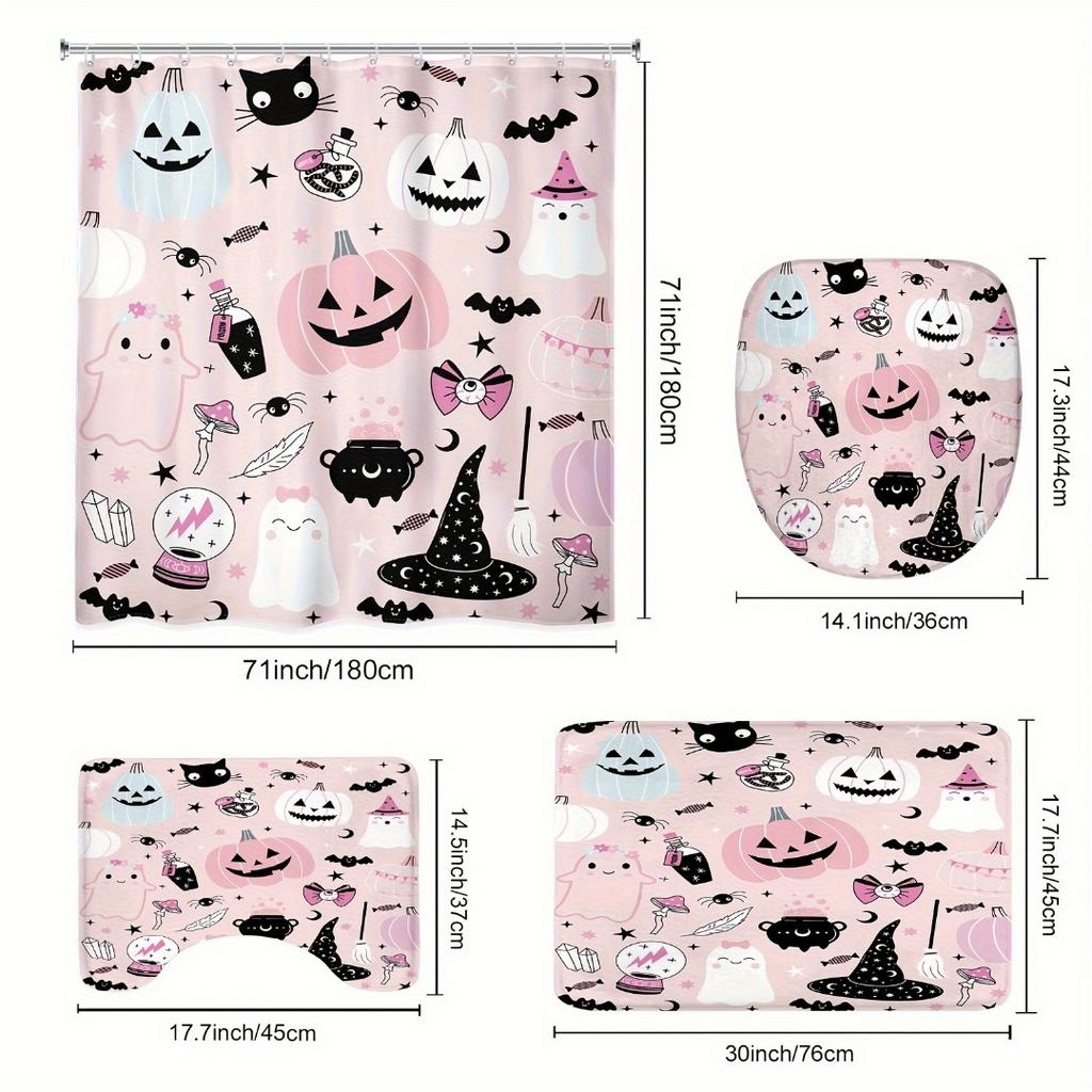 1/4Pcs Halloween Decoration Skeleton Couple Pattern Shower Curtain Bathroom Decor Halloween Decoration Indoor Showr Curtain