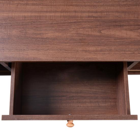 Couchtisch, Rattan-Couchtisch, Schubladen mit Rattan und Schiebetüren mit Massivholzleisten, Beine aus Massivholz, Natürlicher Landhausstil