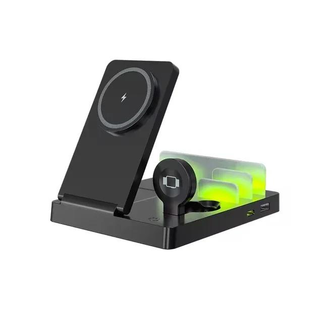 

Беспроводная зарядка для умных часов 5 в 1, магнитная быстрая зарядка для Apple Watch 10 9 8 7 6 5 4 3 SE iPhone 16~12 Pro Max Airpods Pro