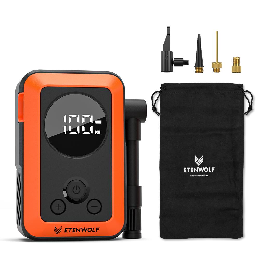 New ETENWOLF S0 Mini Electric Bike Pump Cordless 2400mAh Portable Tire Pump w/ Screen For Motorcycles Balls 150PSI Max Pressure S0 Orange