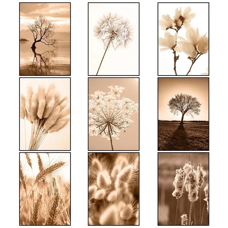 Canvas Painting Autumn Natural Poster Sunset Tree House Grass Reed Wheat Wall Art Print Pictures Living Room Home Decor