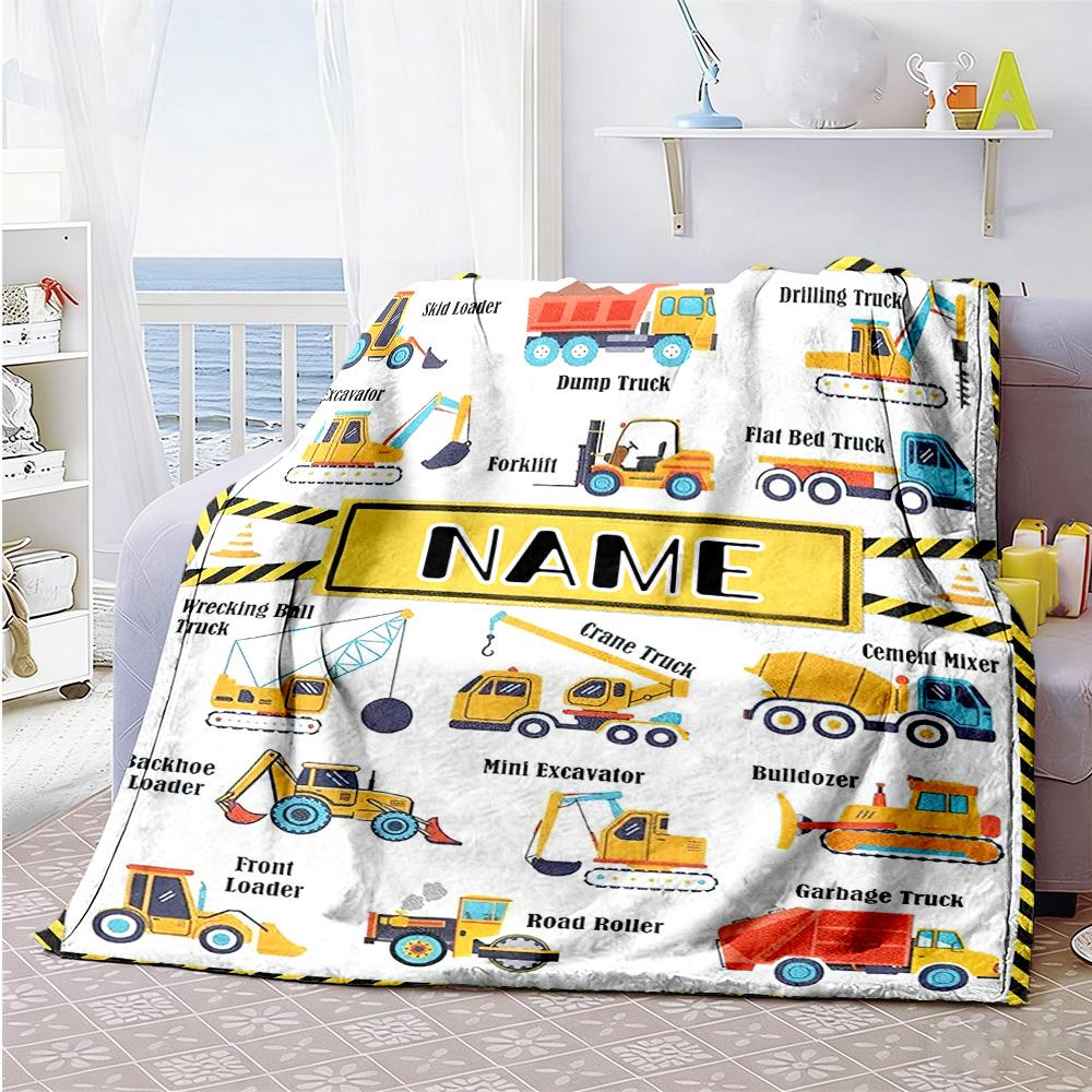 Excavator Customize Your Name Blanket Cozy Personalized Blanket Warmthful Decor Perfect for Sofa Nap Bedding Livingroom for All Occasions