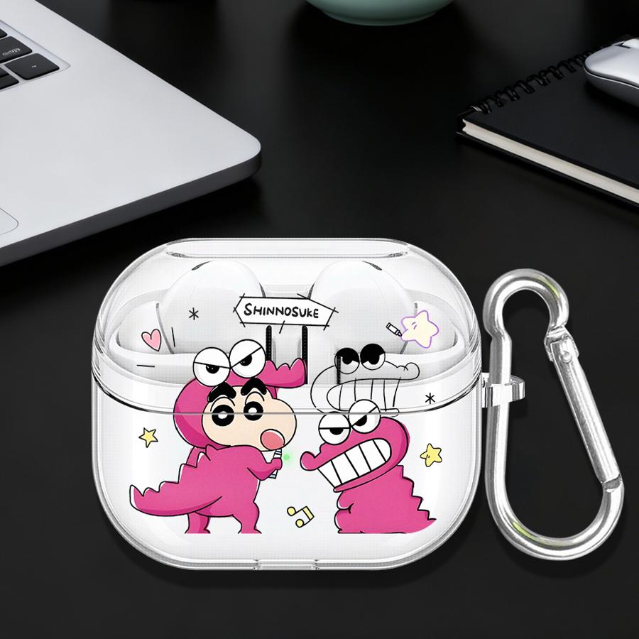 Case For Samsung Galaxy Buds 4Pro Live 2Pro 2 3 FE 3Pro 4 Pro Clear Earphone Cases Cover With Hook Cute Crayons Shinchan