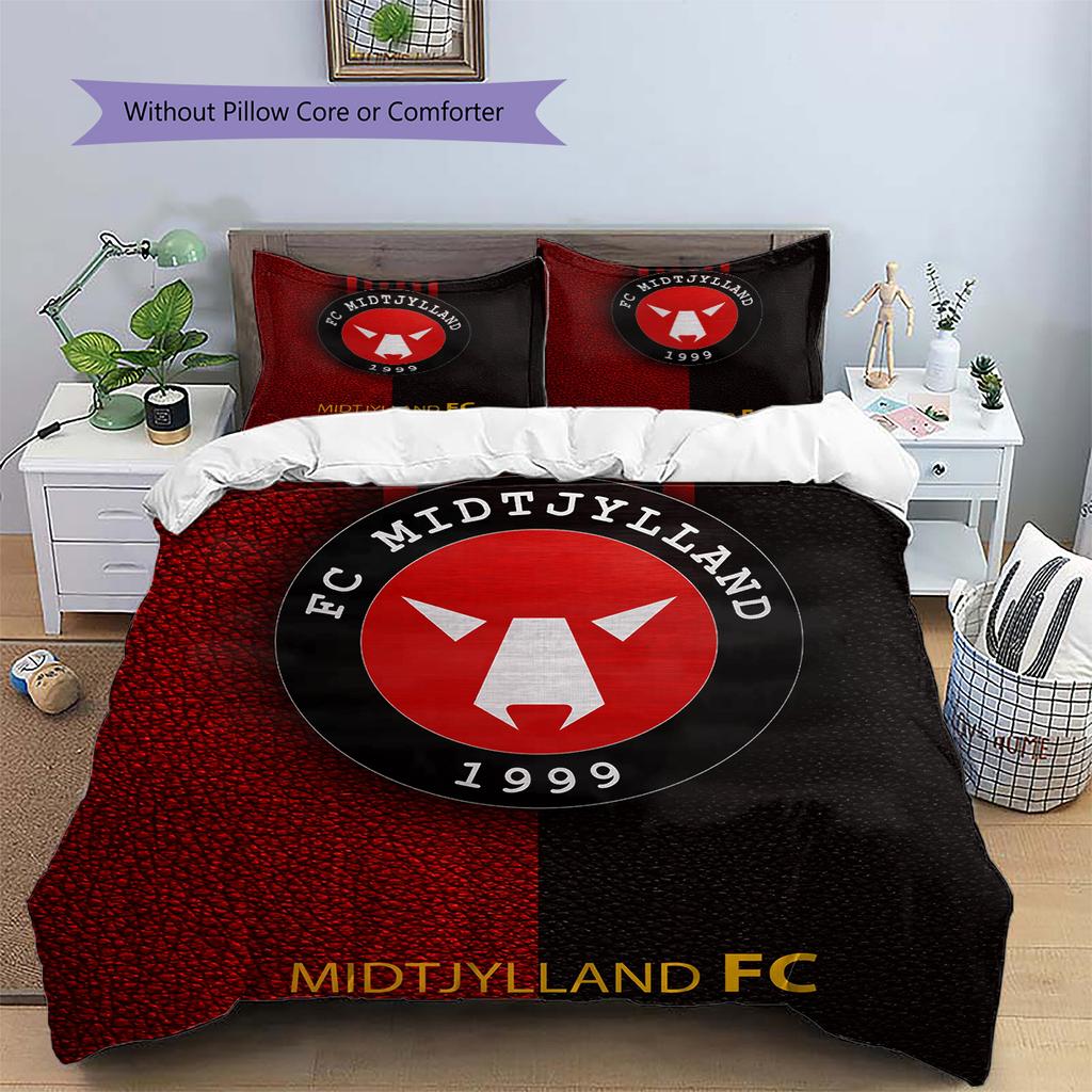 FC Midtjylland Pattern Bedding Quilt Set Home Decoration Gift (1 * Duvet Cover + 2 * Pillowcase Without Core)