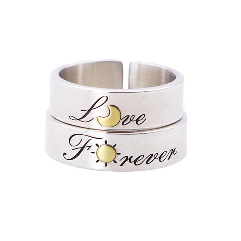 Handcrafted Adjustable Couple Rings Sun Moon Design Vintage Geometric Love Band Men Women