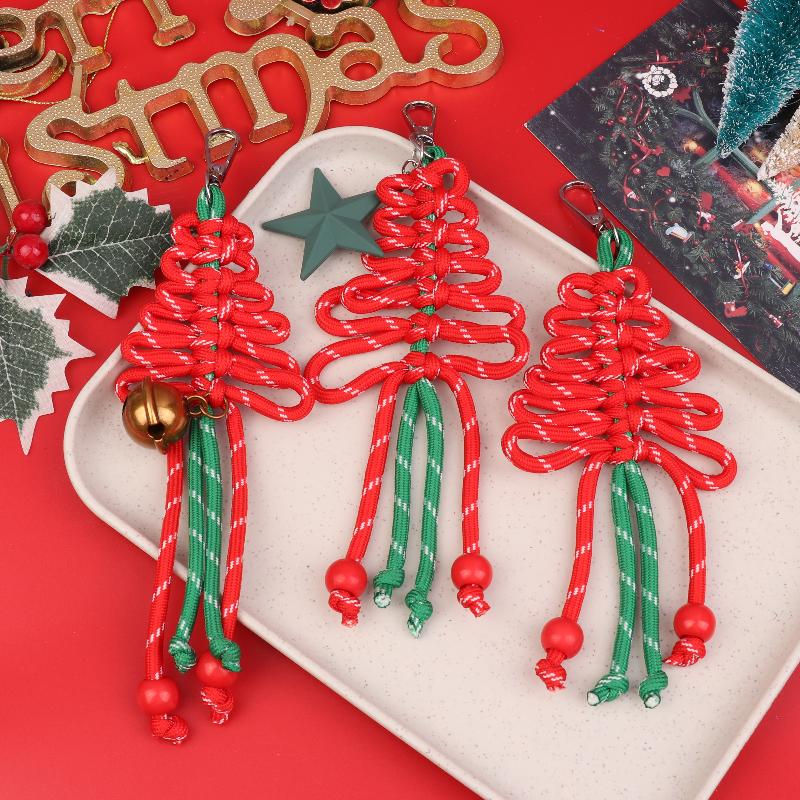 Hand-Woven Christmas Tree Keychain Trendy Creative Braided Rope Keyring  Bag Pendant Hanging Decoration For Xmas Gifts