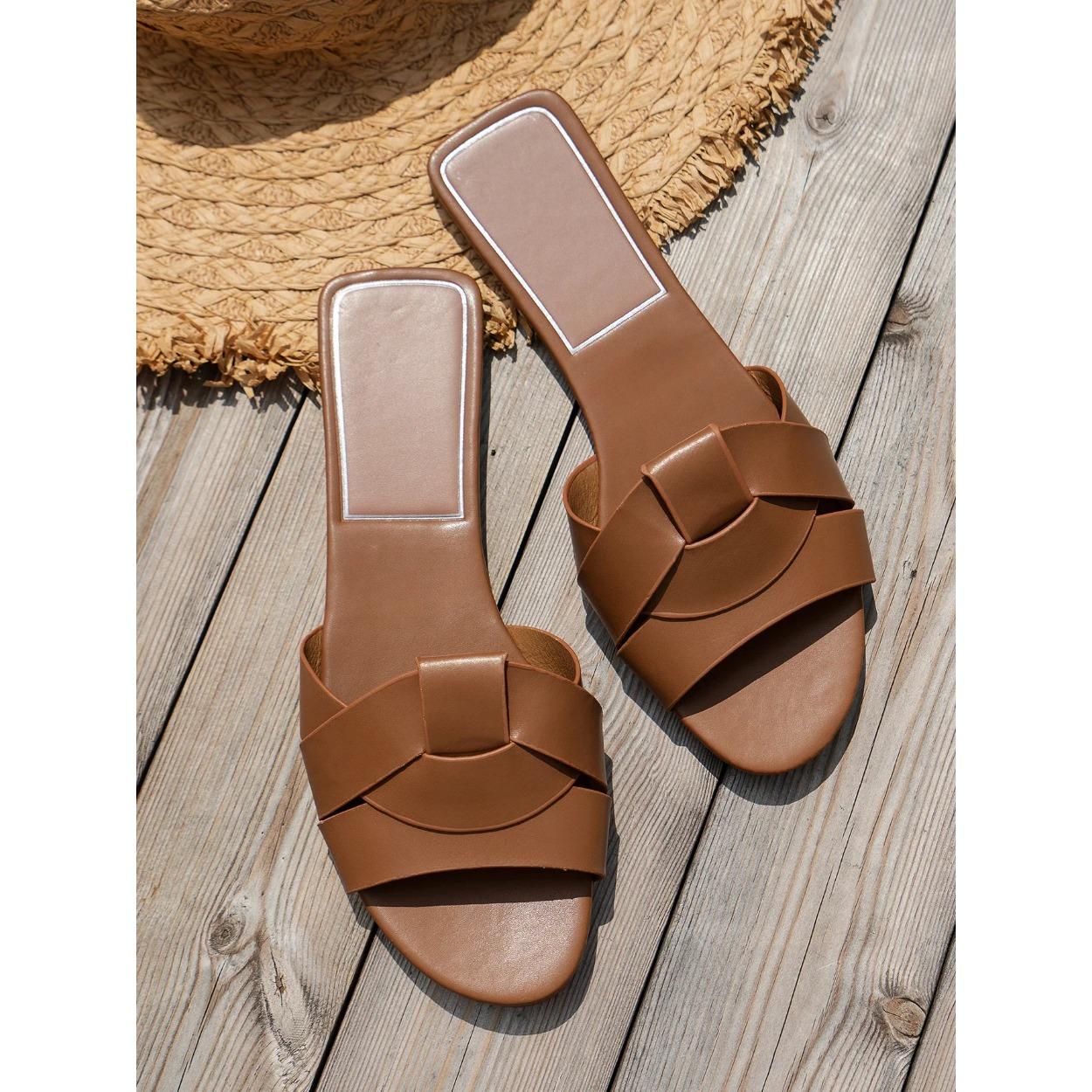 

Женские новые тапочки на плоской подошве, тканые, удобная женская обувь, повседневные тапочки на нижней части, женская обувь, летняя 43 коричневый