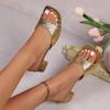 Fashion Plus Size Luxury High Heels Sandals Women Gold Pu Leather Square Toe Party Slippers Summer Comfort Non Slip Square Heels Sandals