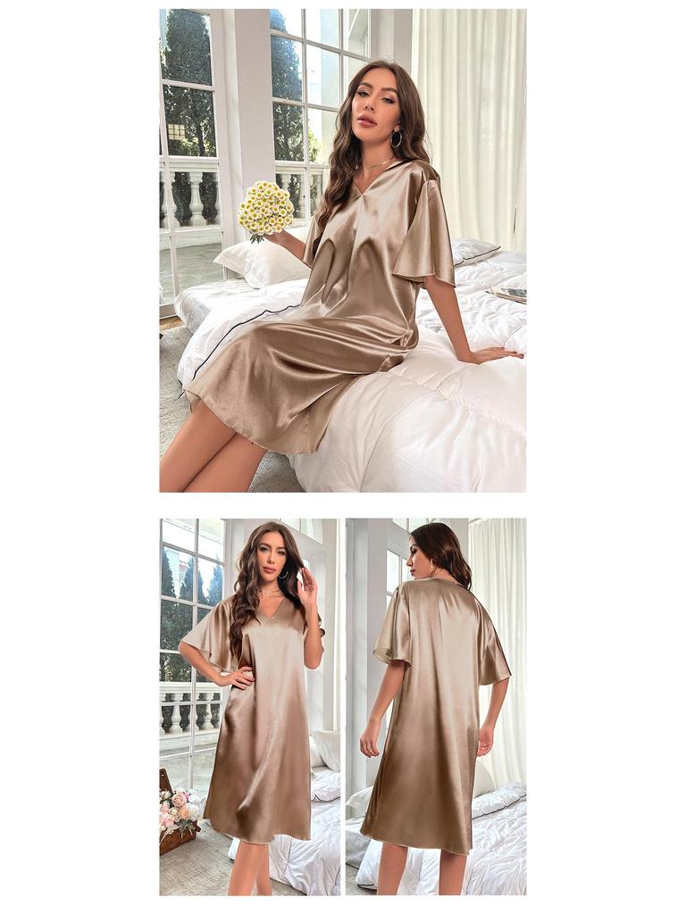 Dámská nadměrná dlouhá noční košile z ledového hedvábí - Letní chladivá, tenká domácí noční košile