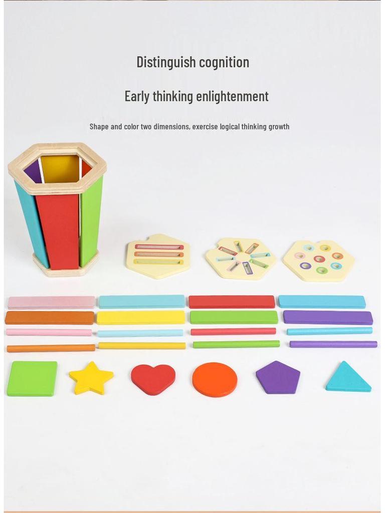 Montessori Wooden Color and Shape Sorting Cup Set for Early Learning and Grip Development 