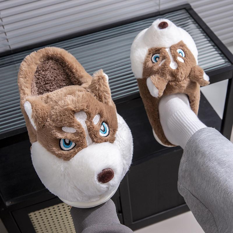 Winter Cartoon Husky Cotton Slippers With Plush Material For Home Comfort