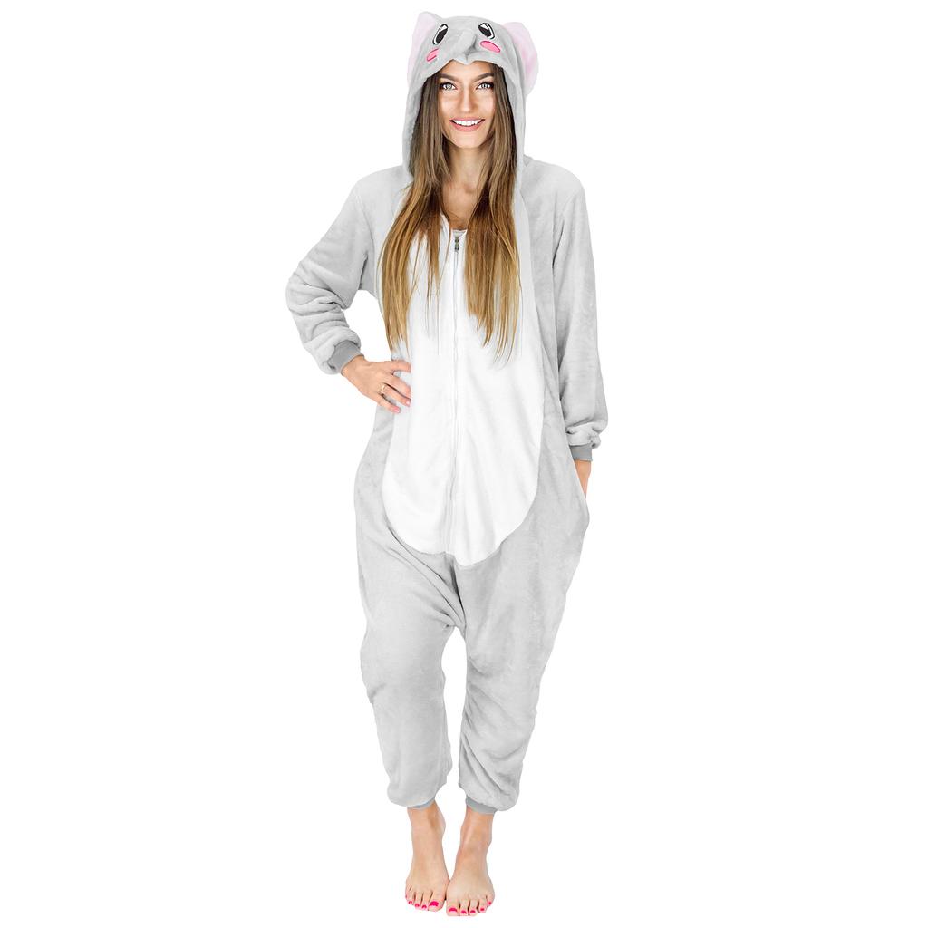 Men's Elephant Pajamas Funny Adult Kigurumi Onesie Warm XL Onesie Costume Grey Elephant - M