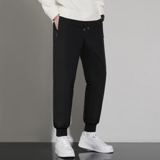 Zimní Pánské Kalhoty Středního Věku Zesílený Fleece Stahovací Šňůrka Elastický Pás Nadměrná Velikost Udržování Tepla Zip