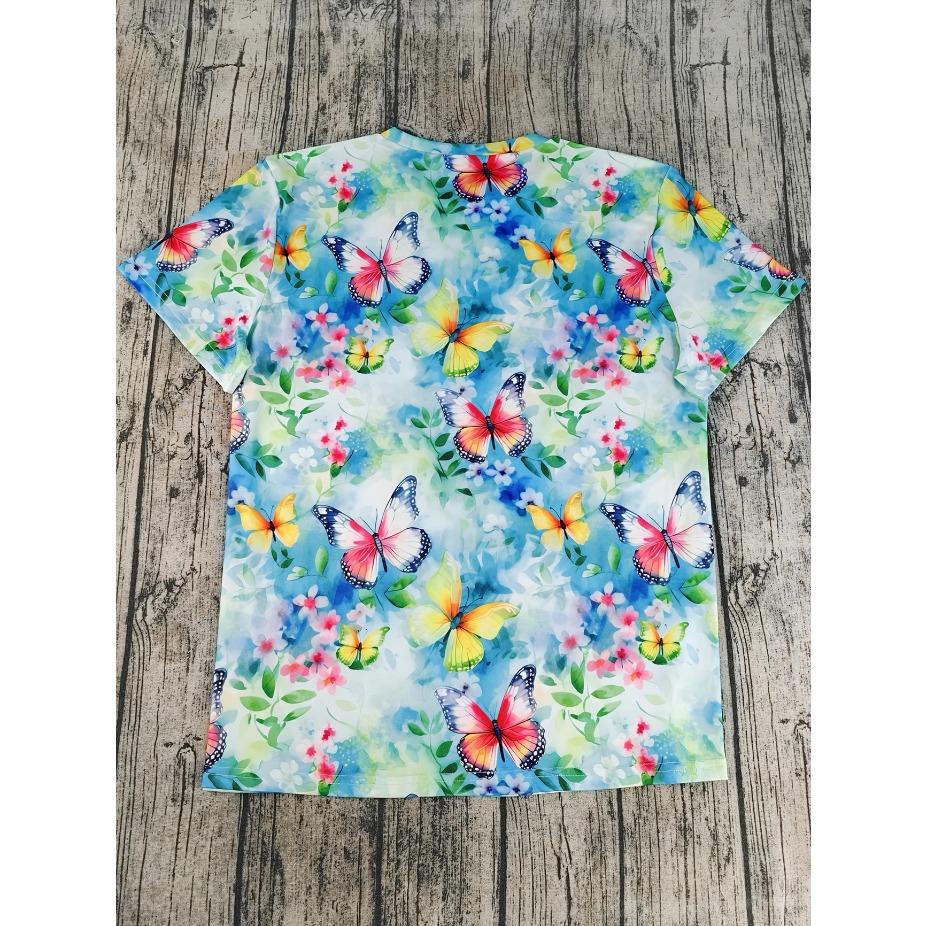 Plus-Size Women's Breathable Stretchy Short Sleeve Crew Neck T-Shirt - Vibrant 3D Floral & Butterfly Print, Summer Casual Daily Ladies T Shirts