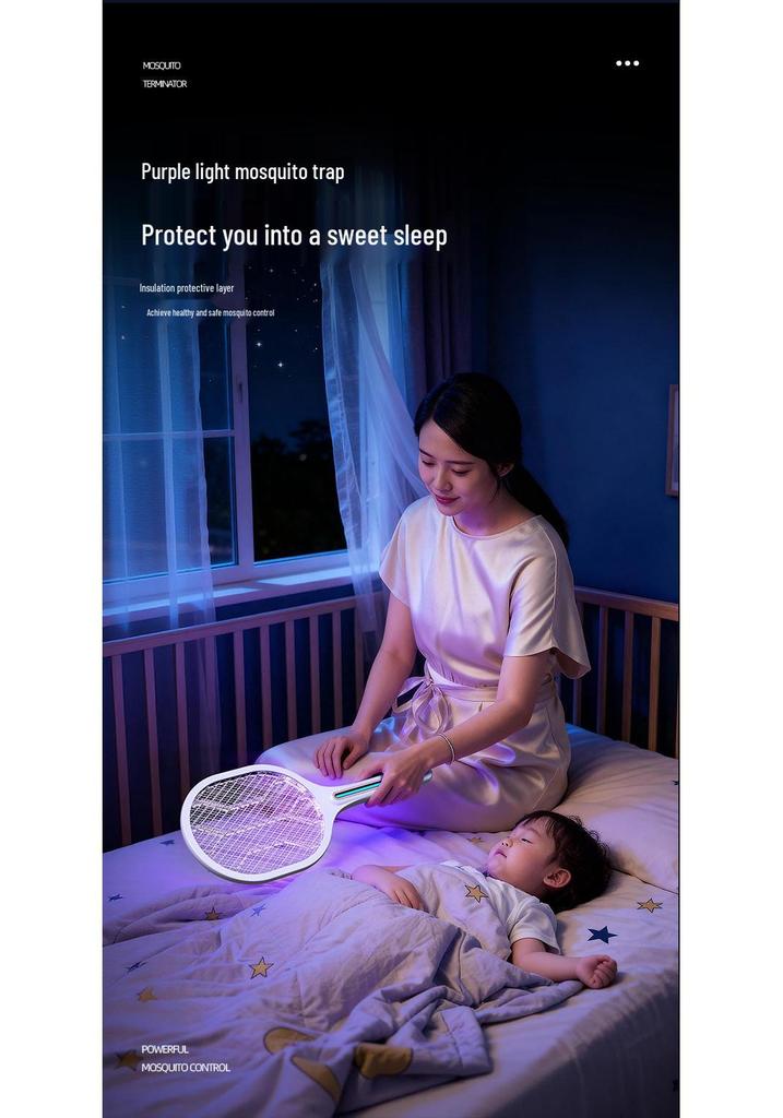 Electric Purple Light Mosquito Killer: Wall-Mounted, Rechargeable, and Dual-Function Swatter & Lamp