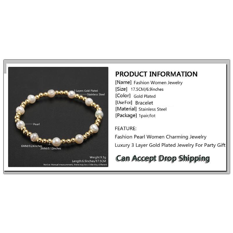 Meier Freshwater Pearl Gold-plated Copper Round Bead Bracelet - Luxury Fashion Stretch Layered Bracelet