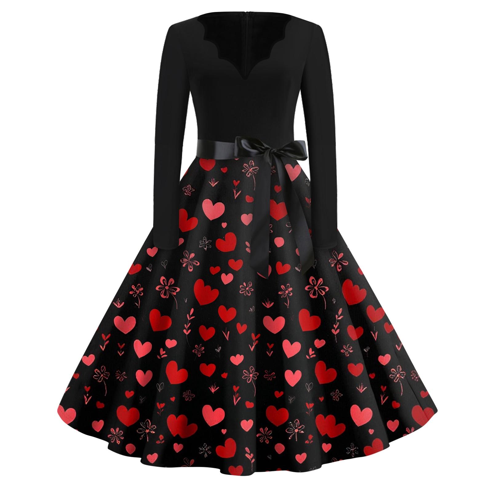 

Платье-клеш с принтом для женщин, платье с длинным рукавом, ажурные платья для вечеринок и повседневной носки XL арбуз красный