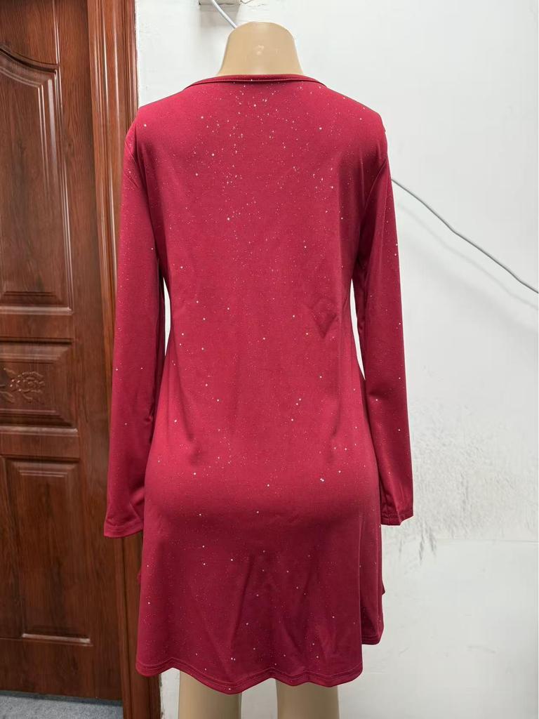 2026 Trendy European & American Style Long Sleeve Pocket Dress with Hot Stamping