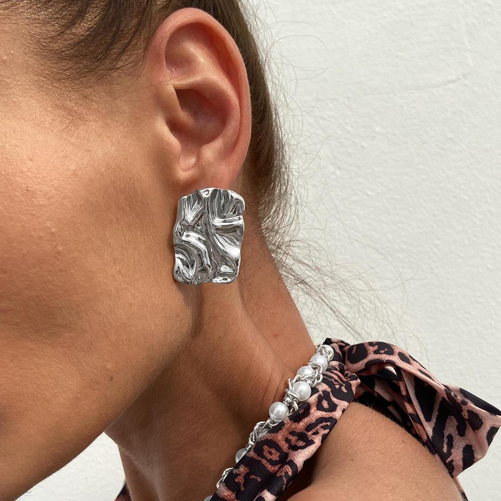 Exaggerated Sense of Metal Concave Convex Liquid Earrings Personalised Trend Pleated Irregular Large Earrings Fashionable Commuter Women's Earrings